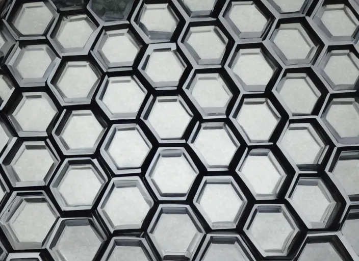 Prompt: array of large upright glass hexagons