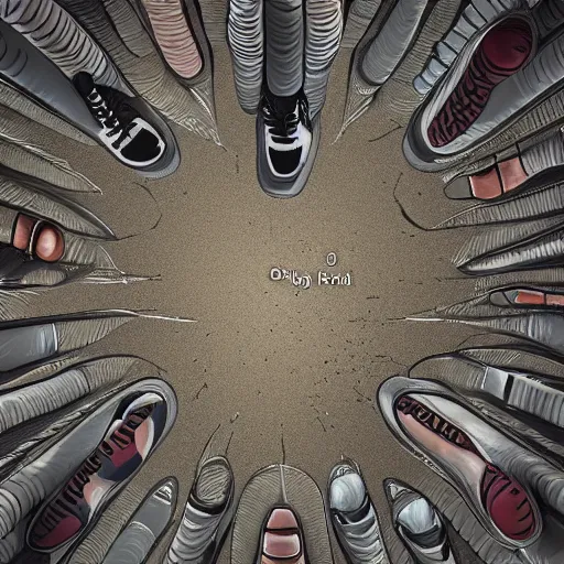 Prompt: 1 st person pov looking down at shoes, digital art, detailed, trending in artstation
