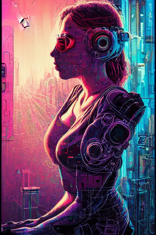 Image similar to dreamy cyberpunk girl, abstract smoke atomic heart, beautiful woman, detailed acrylic, grunge, intricate complexity, by dan mumford and by alberto giacometti, gillis rombouts