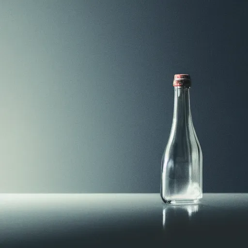 Prompt: symmetrical photo of small bottle standing in sci - fi ocassion