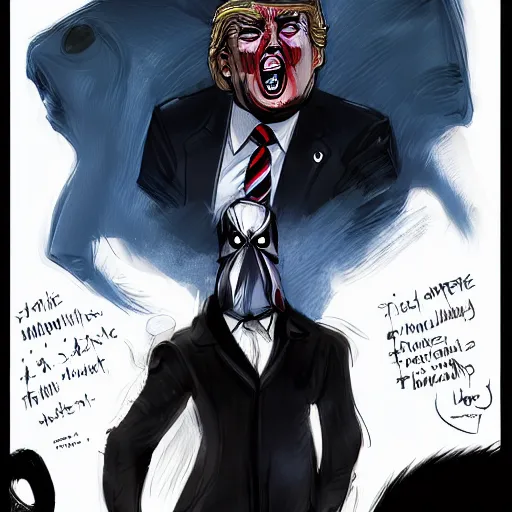 Image similar to donald trump rider symbiote, comic strip style, dynamic lighting, fantasy concept art, trending on art station, stunning visuals, creative, cinematic, portrait, ultra detailed