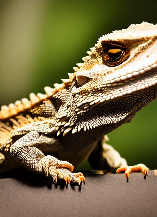 Prompt: dslr portrait still of a bearded dragon wearing a tuxedo, 8 k 8 5 mm f 1. 4