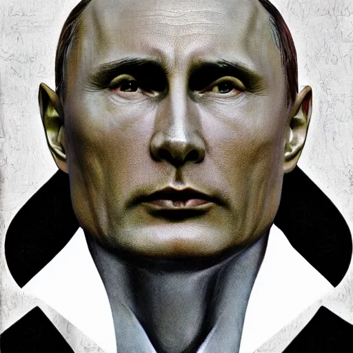 Image similar to vlad putin photo - realistic, color image, hyper realistic, 2 k, highly detailed, occult art, by giger, fractal structure