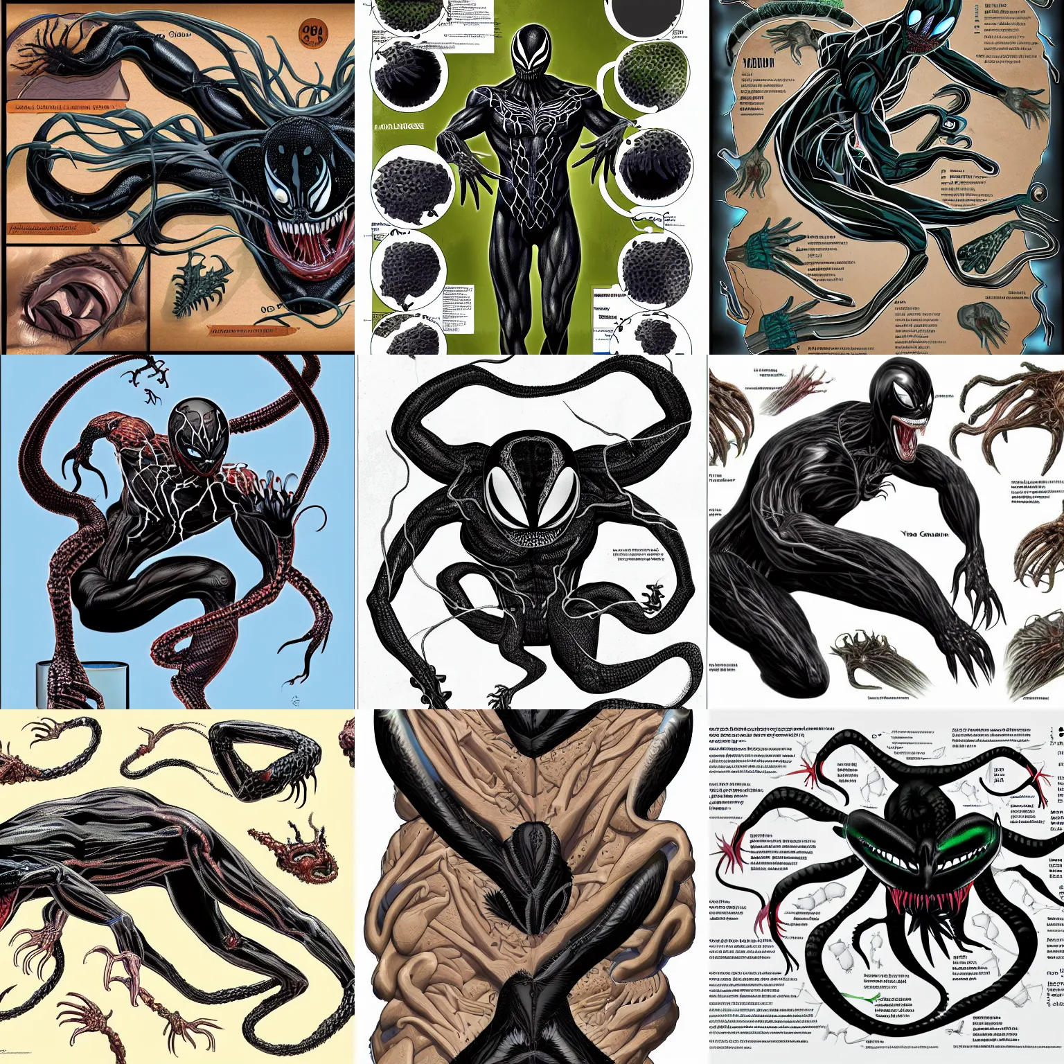 Prompt: anatomy of the venom symbiote like in a biology book, 8 k hd, very detailed, digital art