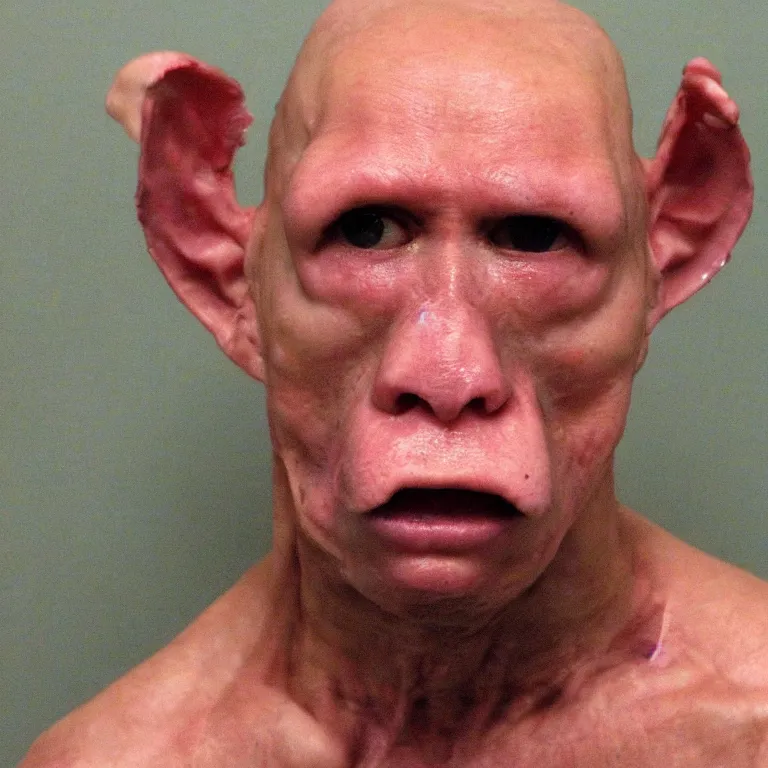 Image similar to chicken headed human, mugshot