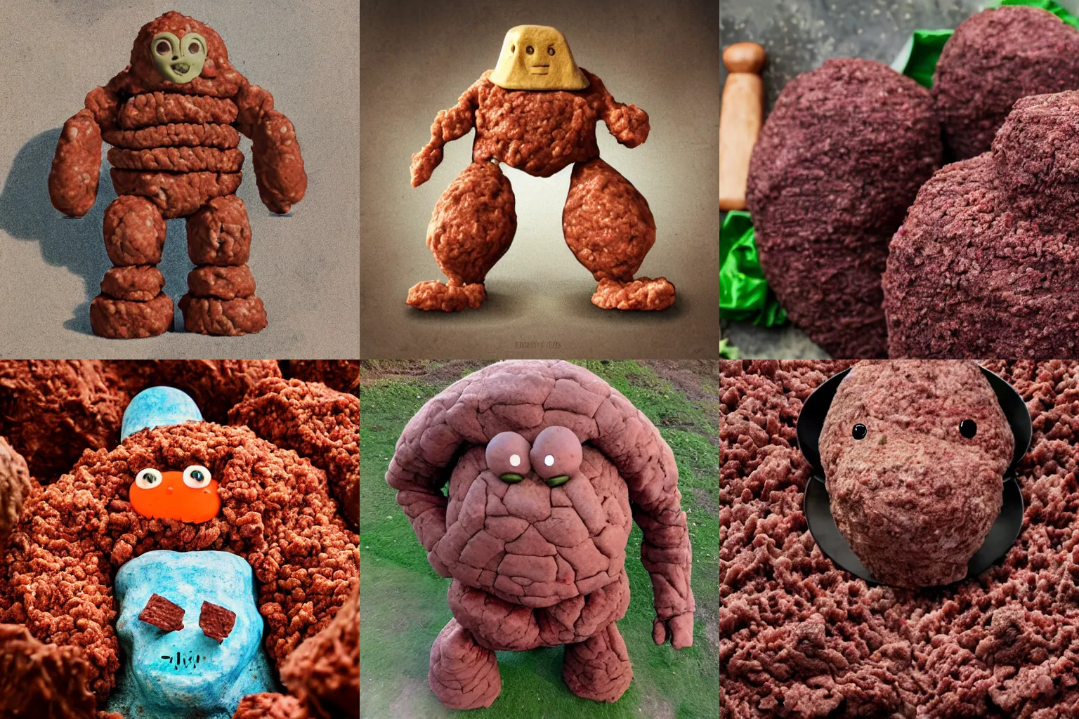 Prompt: a magical golem made entirely of ground beef