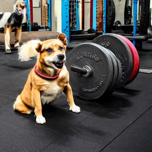 Image similar to a dog lifting weight