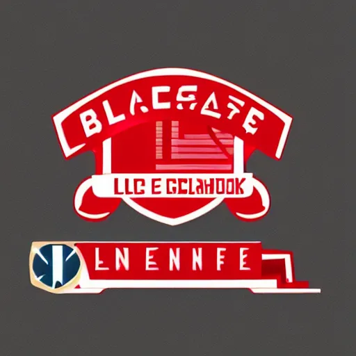 Image similar to logo for a fictional organization, rectangular, blocky, L'Enfante, black and dark red