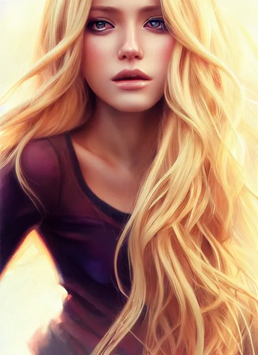 Image similar to photo of a gorgeous female with long blonde hair in the style of stefan kostic, realistic, full body shot, wide angle, sharp focus, 8 k high definition, insanely detailed, intricate, elegant, art by stanley lau and artgerm, floating embers