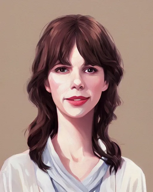 Prompt: a portrait painting of sabrina lloyd / perdita weeks / nicole de boer hybrid oil painting, gentle expression, smiling, elegant clothing, scenic background, behance hd by lois van baarle, artgerm, helen huang, by makoto shinkai and ilya kuvshinov, rossdraws