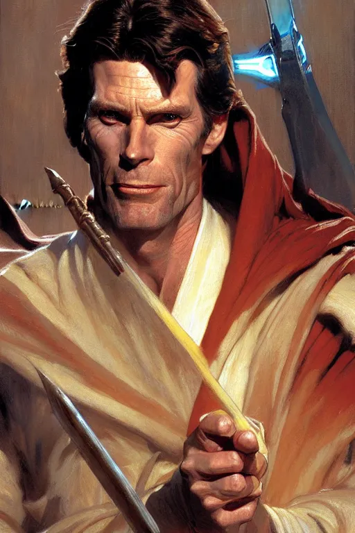 Prompt: detailed portrait of a kevin conroy dressed as jedi, painting by gaston bussiere, craig mullins, j. c. leyendecker