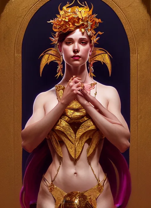 Prompt: strong and powerful goddess dancer of the underworld, shiny, intricate, elegant, highly detailed, ultra definition, digital painting, artstation, vray, concept art, smooth, high speed photography, illustration, art by artgerm and greg rutkowski and alphonse mucha and james jean