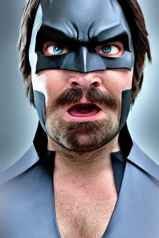 Image similar to matt berry as batman, highly detailed face