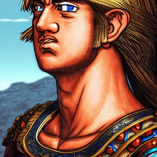 Image similar to portrait of alexander the great with a smug face, illustration by akira toriyama, vivid colors, extremely detailed, hd, 8 k, artstation