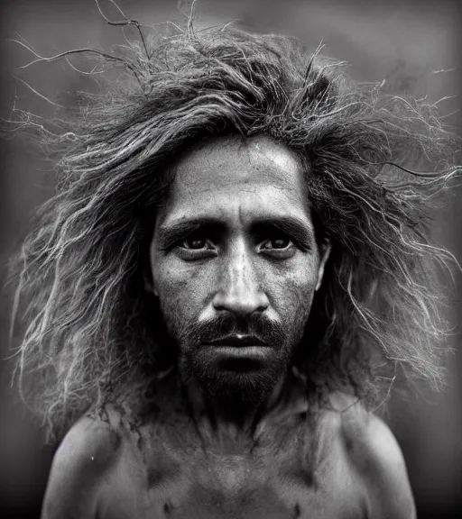 Prompt: Award winning reportage photo of Mauri Natives with incredible hair and beautiful hyper-detailed eyes wearing traditional garb by Lee Jeffries, 85mm ND 5, perfect lighting, gelatin silver process