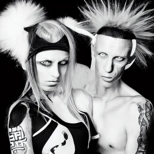 Image similar to zeff black and white photoshoot die antwoord ninja