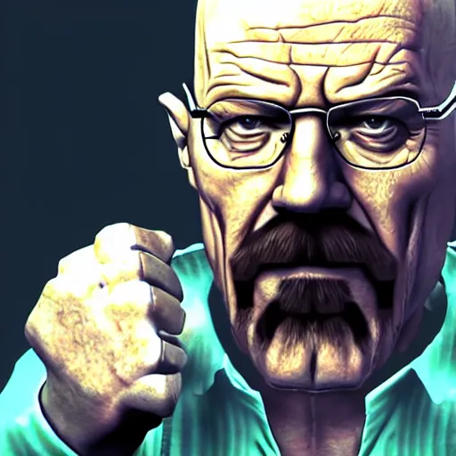 Image similar to walter white from breaking bad fighting freddy fazbear with his fists, 4 k, hyper realistic