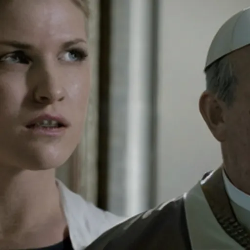 Image similar to movie still, movie frame, the pope as the main character in resident evil