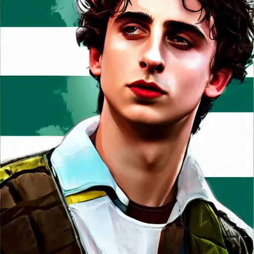 Prompt: timothee chalamet in gta v, cover art by stephen bliss, artstation, no text