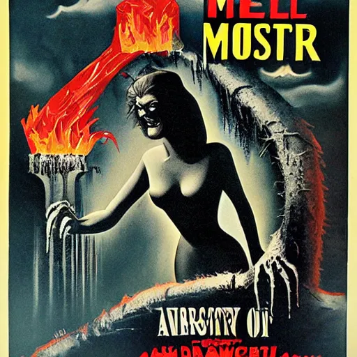 Image similar to vintage horror monster movie poster