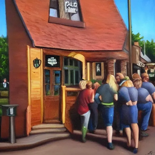 Prompt: castskills, east durham, mcgrat's pub, realistic painting.