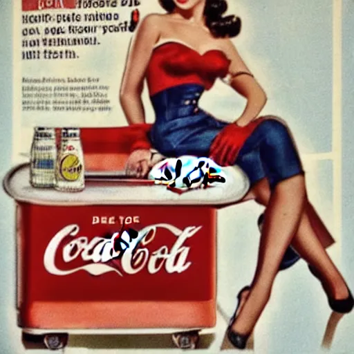 Image similar to pin up poster adverts for coca - cola in the year 2 1 0 0, realistic, futuristic, detailed, real,