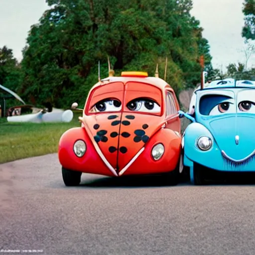 Prompt: a hybrid lady bug and'herbie the love bug'car, imax, 7 0 mm, movie still