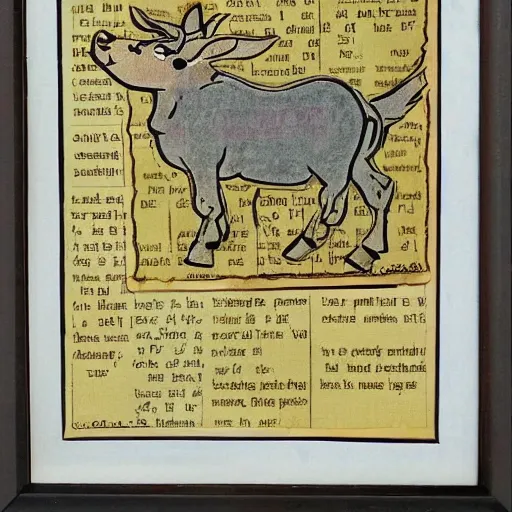 Image similar to Drawing of a cute donkey, comic book panel, old vintage paper, artwork by Carl Barks