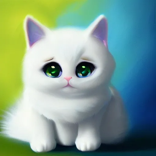 Image similar to cute kitty as a cloud, fluffy, white fur, blue eyes, pixar, concept art, digital art, painting