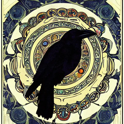 Prompt: raven by mucha