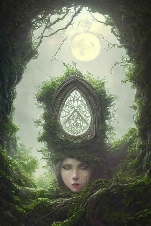 Prompt: book cover by greg rutkowski and artgerm, only nature, symmetrical ivy on frames, high quality fantasy stock photo, unsplash transparent, forest and moon, intricate detail, elegant, hyper realistic, ultra detailed, octane render, volumetric cinematic lighting, 8 k, post - production