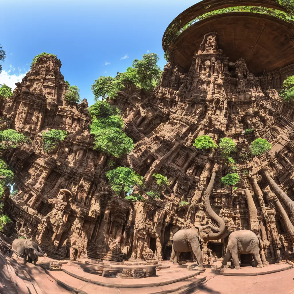 Prompt: elephanta at tea party, fulldome, 3 6 0 degree fisheye dome format, 4 k,