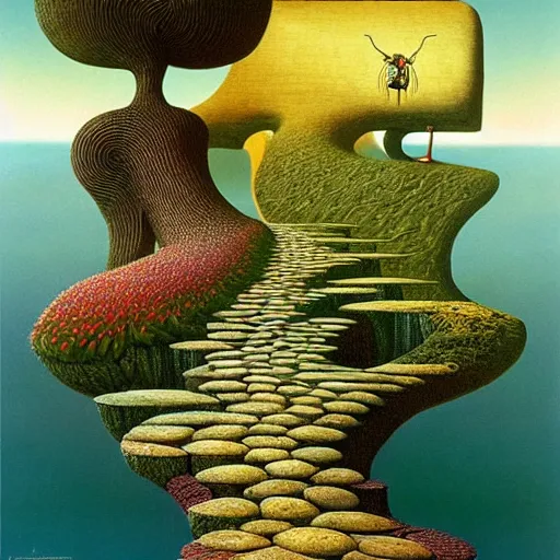 Image similar to the path less taken by jacek yerka, roger dean and salvadore dali w - 7 6 8