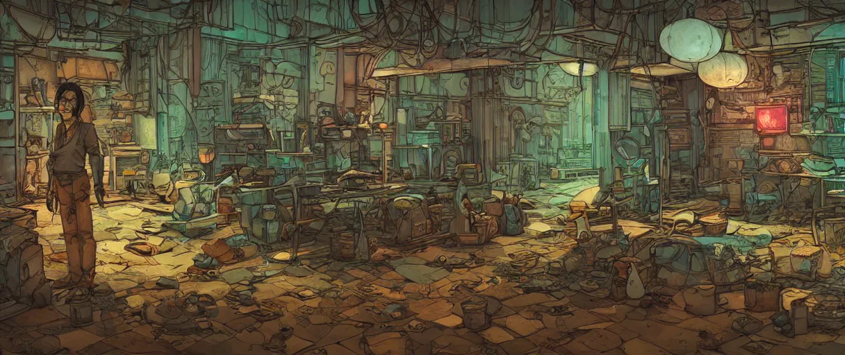 Prompt: abandoned laboroatory faded out colors place mosquet painting digital illustration hdr stylized digital illustration video game icon global illumination ray tracing advanced technology that looks like it is from borderlands and by feng zhu and loish and laurie greasley, victo ngai, andreas rocha, john harris