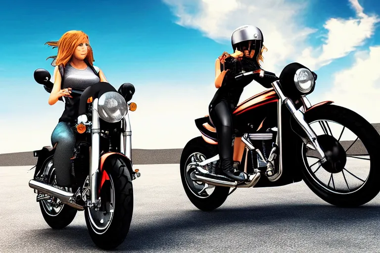 Image similar to girl motocycle, chrome, reflect, ultra realistic!!!, clear weather, golden hour, sharp focus