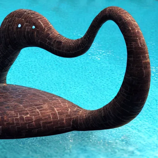 Prompt: Loch ness monster in a swimming pool, highly detailed, 8k