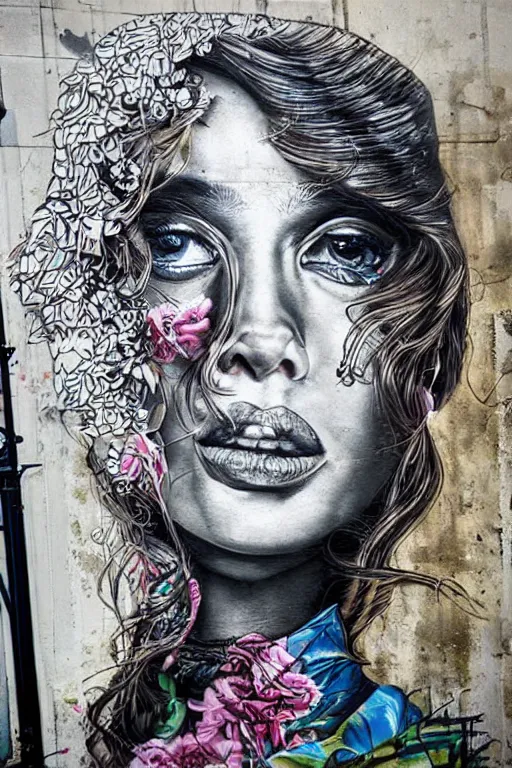 Image similar to a highly detailed beautiful portrait in the style of graffiti street art