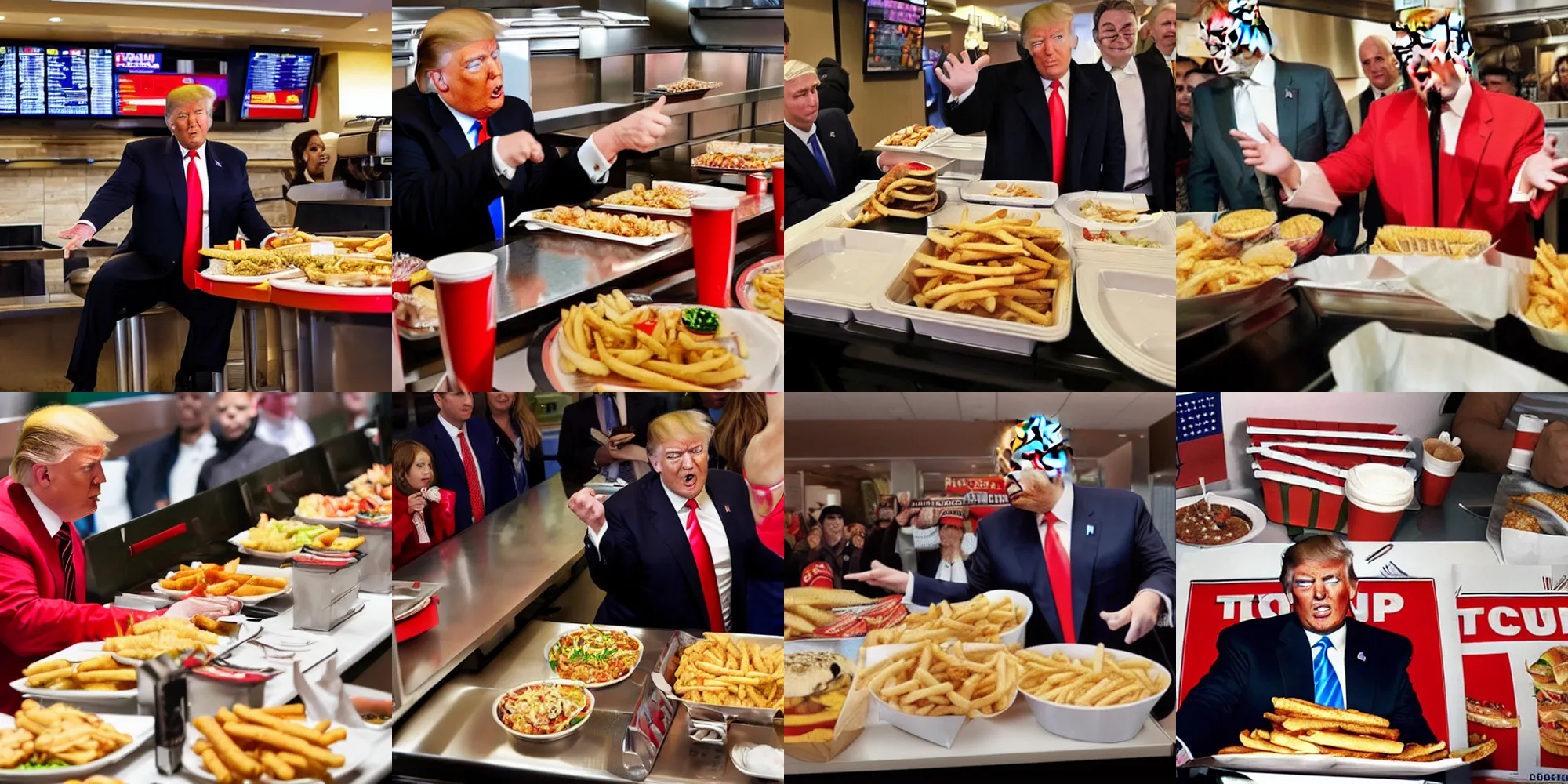 Prompt: donald trump at a fast food buffet