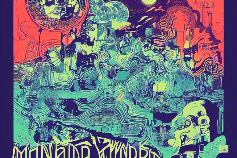 Image similar to Mind wandering poster by Steve Thomas and Mike beeple Winklemann, screen print