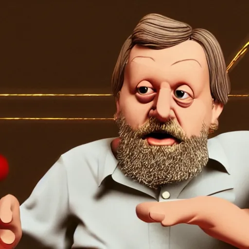 Image similar to Slavoj Zizek as a disney character, 3d render, beautiful lighting, octane render