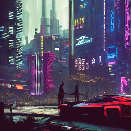 Image similar to cyberpunk 2 0 7 7 night city, highly detailed, oil painting, dark, dramatic,