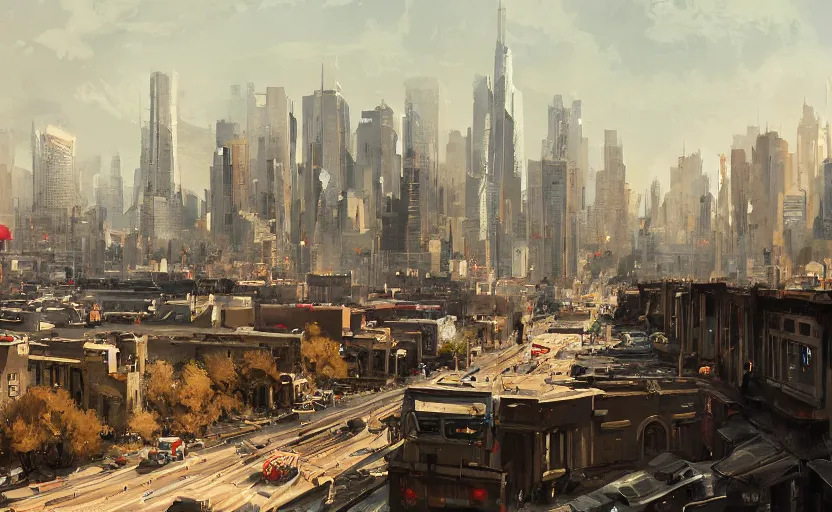 Image similar to a painting of an american city trending on artstation in the style of greg rutkowski