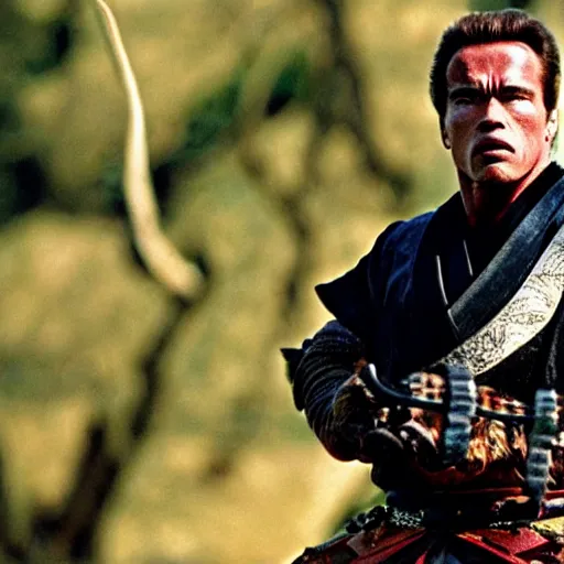 Image similar to Arnold Schwarzenegger as samurai , an film still