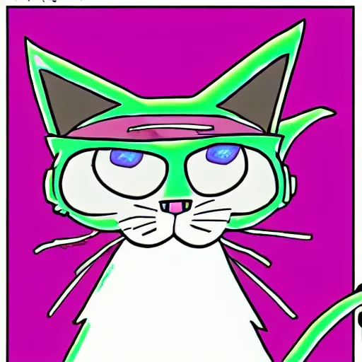 Image similar to a cat in the style of rick sanchez from rick and morty