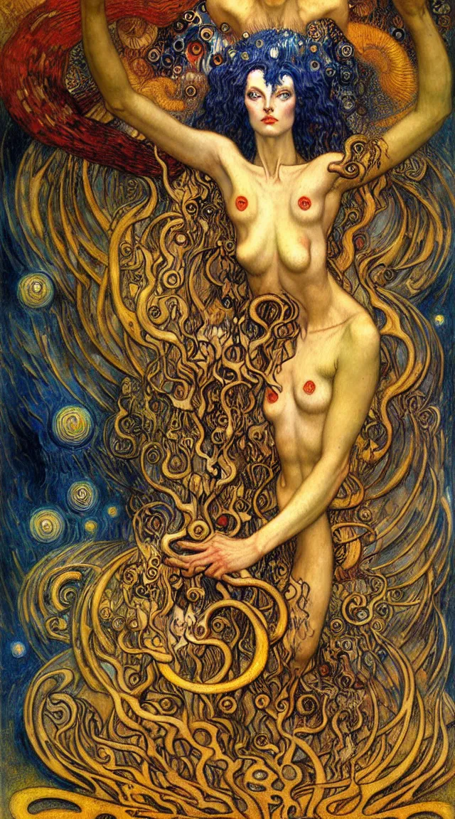 Image similar to Divine Chaos Engine by Karol Bak, Jean Delville, William Blake, Gustav Klimt, and Vincent Van Gogh, symbolist, visionary