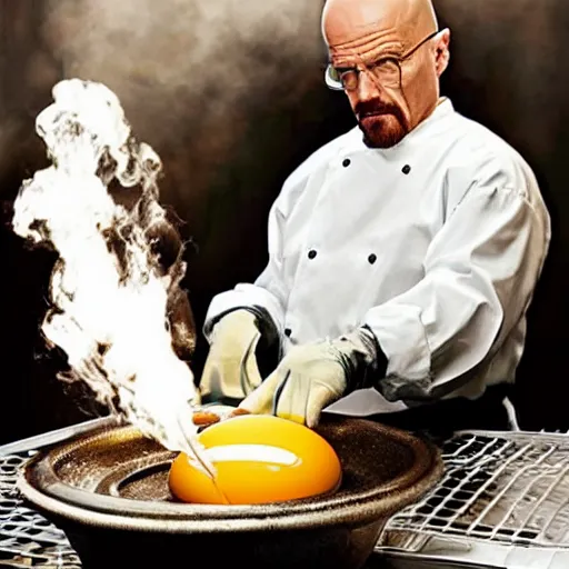 Image similar to walter white cooks an egg, an egg