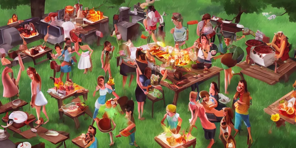 Image similar to barbeque party, artstation