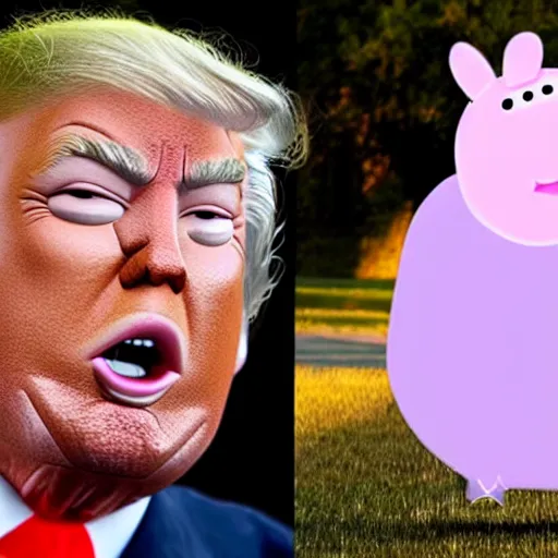 Image similar to Donald Trump in Peppa Pigs body, hyper realistic photography, 8k,