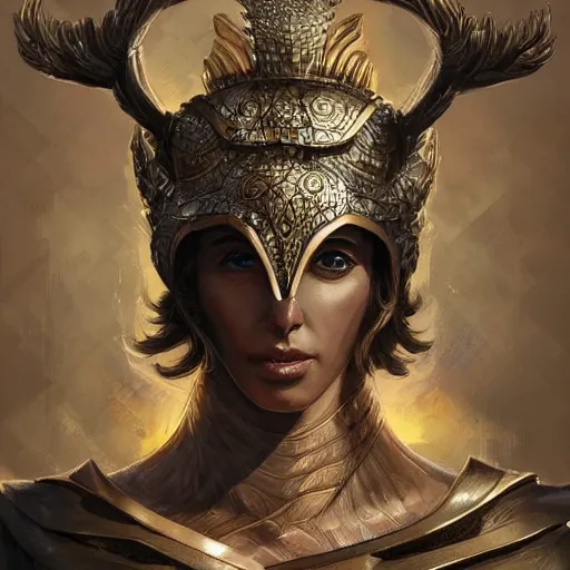 Prompt: greek god of hamburgers, claudia black, art by artgerm and greg rutkowski and magali villeneuve, bronze greek armor, owl crown, d & d, fantasy, intricate, portrait, highly detailed, headshot, digital painting, trending on artstation, concept art, sharp focus, illustration