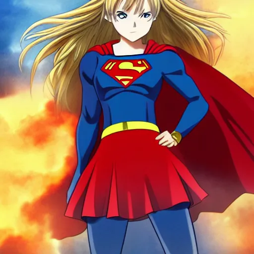 Image similar to anime visual of supergirl heat vision eyes